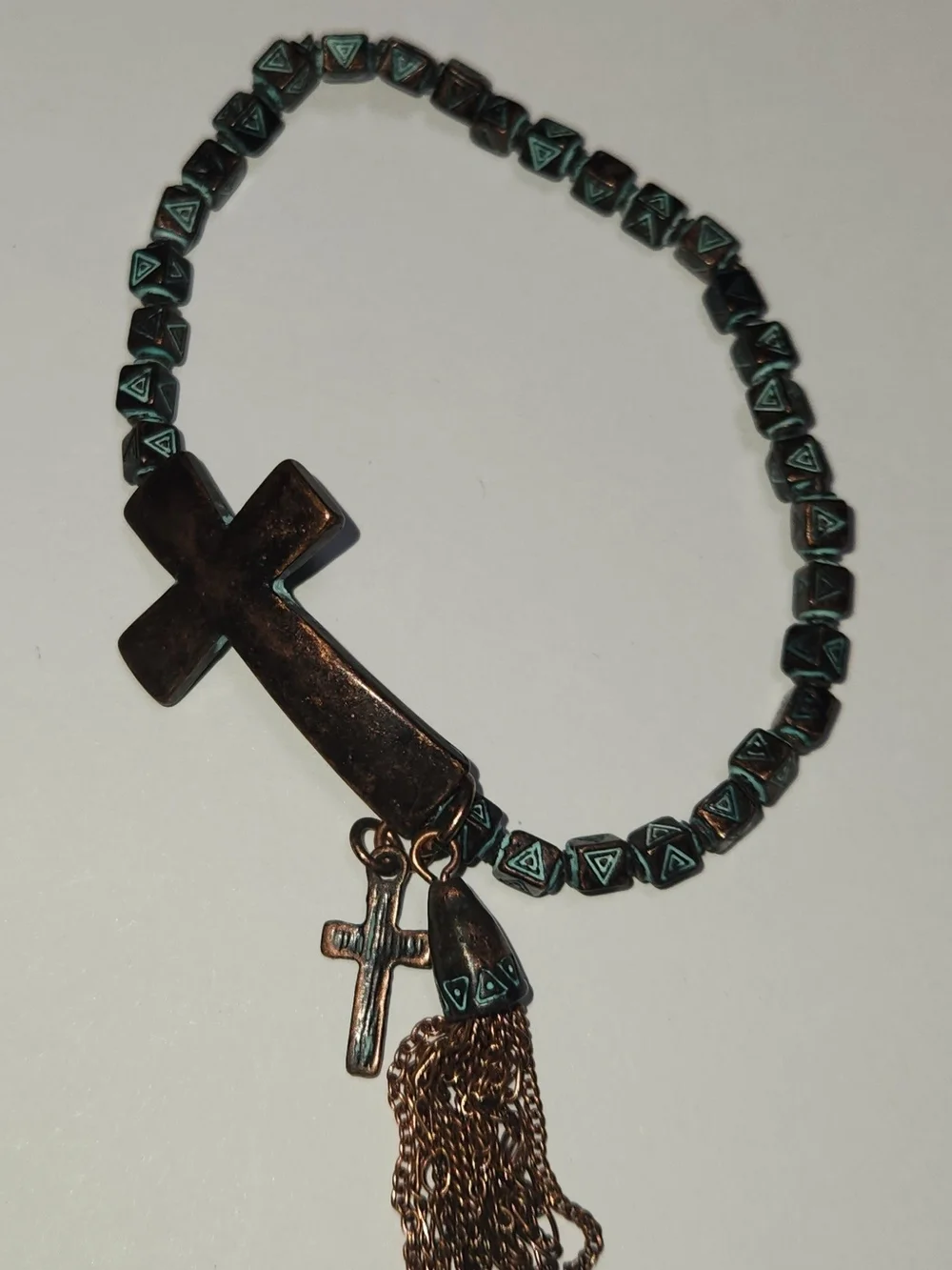 Vintage Stretch Bracelet Copper Cross Tassel 3/4